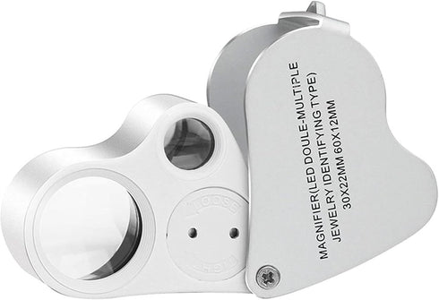 30X 60X Jewelers Loupe Magnifying Glass with Light, Lighted Magnifying Glass Jewelry Loop, Pocket Magnifier for Coins, Jewelry, Plants, Currency, ...