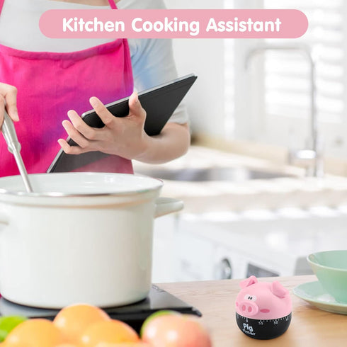 Cute Cartoon Pig Kitchen Timer, 0-55 Minute Wind Up Dial Rotating Countdown Loud Alarm Timer Mechanical Mechanical Timers Counters for Cooking Tim...