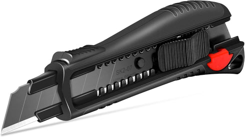 HAUTMEC 18mm Utility Knife Box Cutter with Safety Quick Change Button, Snap off Black SK2 Ultra Sharp Blade, Anti-Slip Ergonomic Rubber Handle for...