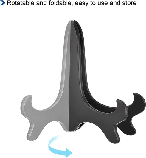 uxcell 4pcs 5" Easel Plate Holder, Wood-like Plastic Folding Display Stand Black for Decorative Picture Frame...