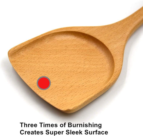Bamber Wooden Wok Spatula Set Wood Turner with Long Handle for Non Stick Cookware...