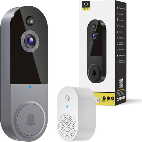 Smart Video Doorbell Included Ring Chime, Wide-Angle Lens, Battery Powered, Human Detection, 2 Way Audio, Night Vision, 1080P Security Camera Wire...