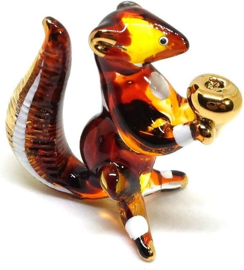 Handmade Mini 2" Cute Squirrel with Walnut Figures Blown Glass Art, Collectible Figurine Gift Ideas, Miniature Wild Animals, Tiny Ornament Cool St...