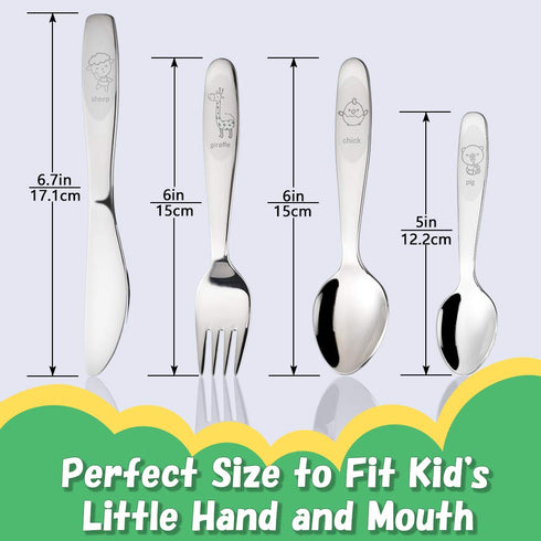 Kids Silverware Set Toddler Utensils 18/8 Stainless Steel 4PCS Fork Spoon and Knife Cutlery Child Flatware for Age 3+...