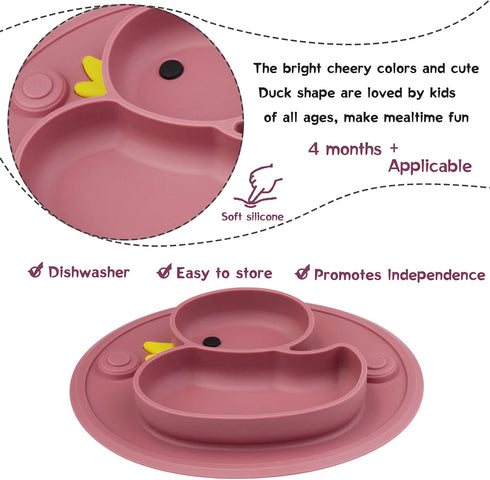Baby Divided Plate Placemat Silicone- Portable Non Slip Child Feeding Suction Plate for Children Babies and Kids BPA Free Baby Dinner Plate Microw...