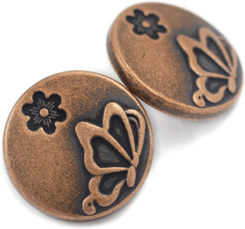 Bezelry 10 Pieces Butterfly and Flower Metal Shank Buttons. 20mm (3/4 inch) (Antique Copper)...