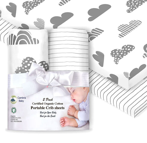 100% Organic Cotton Fitted Sheets for Graco Pack n Play, Babyletto, Pamo Babe, Hiccapop, Dream on Me, Evenflo, Baby Trend, Hygge Hush Portable/Min...