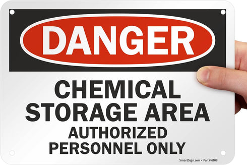 SmartSign - U9-1214-NA_7x10 "Danger - Chemical Storage Area, Authorized Personnel Only" Sign | 7" x 10" Aluminum Black/Red on White...