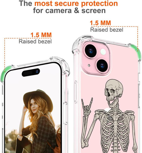 for iPhone 15 Case Skull Skeleton Cute Clear with Design, Girly for Women Girls Floral Transparent Case Compatible with iPhone 15 Skull Skeleton.....