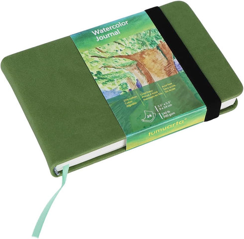 tumuarta Watercolor Journal, 3.5x5.5”, 140 LB, 300 GSM, Cotton Paper, Cold Press, 24 Sheets, 48 Pages, Watercolor Sketchbooks for Use As Travel No...