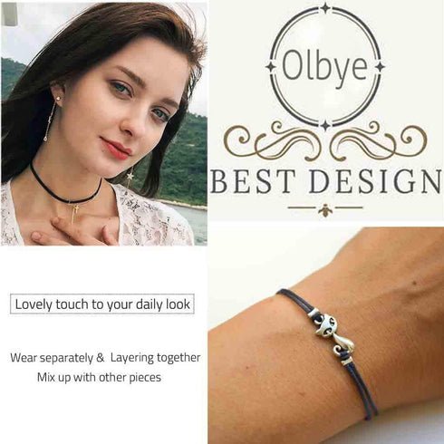 Olbye Cat Bracelet Black Hemp Bracelet Personalize Hand Chain Jewelry for Women...