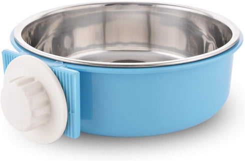 Crate Dog Bowl Removable Stainless Steel Water Food Feeder Bowls Cage Coop Cup for Cat Puppy Bird Pets (Large, Blue)...