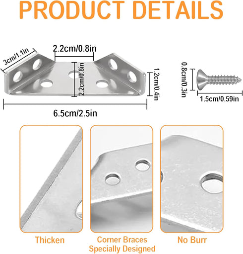 20Pack Universal Furniture Corner Braces Connector with 140 Screws, a Z-Shaped Double Head Screwdriver - Stainless Steel Trapezoidal Bracket for T...