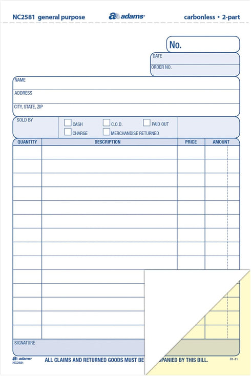 Adams General Purpose Unit Sets, 5.67 x 8.5 Inches, 2-Part, Carbonless, White/Canary, 100 Sets per Pack (NC2581)...