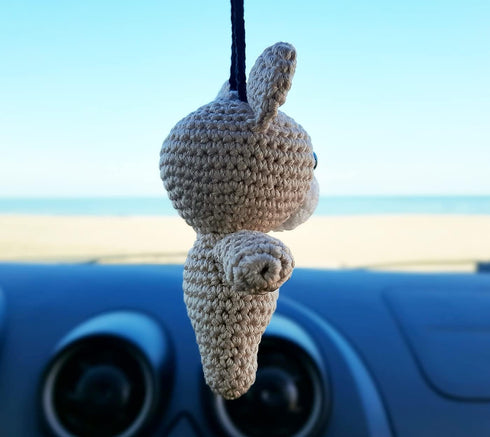 Cute Bear Crochet Handmade, Rearview Mirror Charm, Car Decor Aesthetic Pendant Car Interior Ornament for Gifts....