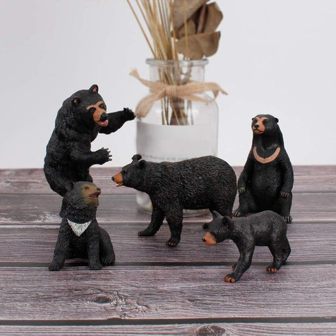 Realistic Wild Life Jungle Animal Figures Model Black Bear Family Playset Eduactional Toys Playset Figurine Statue Classroom Desktop Decoration fo...