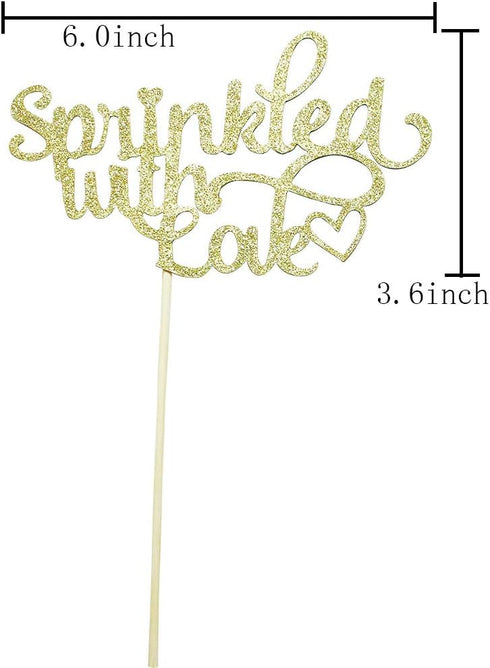 Sprinkled with Love Cake Topper for Baby Shower, Wedding, Birthday Party Decorations Gold Glitter...