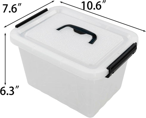 Kekow 6 L Clear Storage Box, Plastic Storage Latch Box with Black Handle, 4-Pack...