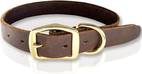 Leather Dog Collar Heavy Duty Hardware Dog Collars Full Grain Ultra Soft and Comfort Genuine Cowhide Metal Buckle Thick Belt Collar for Small Medi...