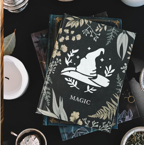 9 Styles Magic Theme Stencils 11.8×11.8inch Reusable Magic Witch Divination Stencil with Paint Brush Devil's Eye Witch Hat Moon Crystal Bottles Dr...