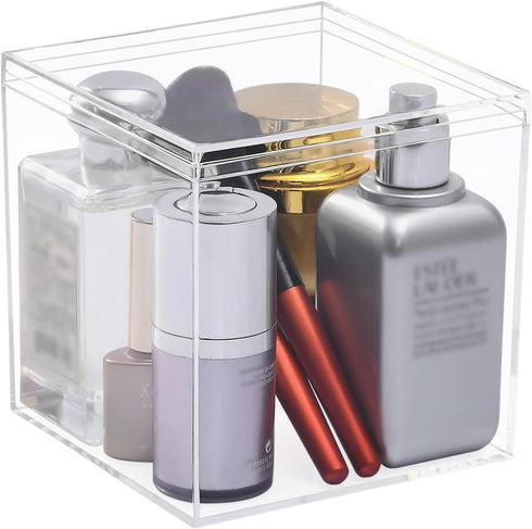 Clear Acrylic Square Cube Boxes, Worasign Plastic Square Cube Containers with Lid Plastic Storage Organizer 5.9x5.9x5.9 Inches for Candy Pill,Tiny...