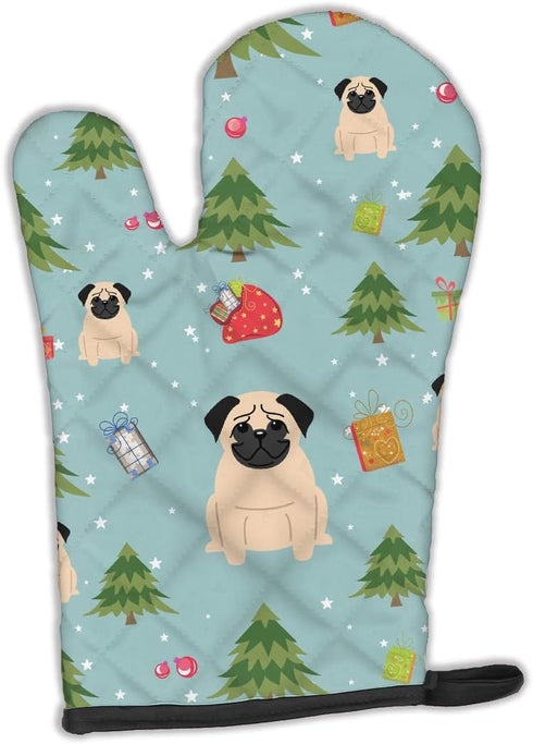 Caroline's Treasures BB4668OVMT Christmas Pug Fawn Oven Mitt Heat Resistant Thick Oven Mitt for Hot Pans and Oven, Kitchen Mitt Protect Hands, Coo...