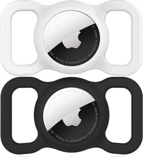Dog Collar Airtag Holder,Silicone Airtag Dog Collar Holder Airtag Holder for Dog Collar,Dog Airtag Holder for Anti-Lost (Black&White)...