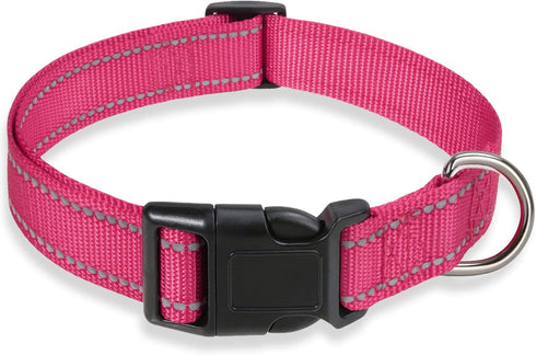 Reflective Dog Collar with Buckle Adjustable Safety Nylon Collars for Small Medium Large Dogs, Hotpink XS...