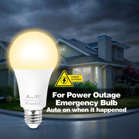 AmeriTop Rechargeable Emergency LED Light Bulb - 2 Pack A19 Battery LED Bulbs for Power Outage Camping Outdoor Activity Hurricane 850 Lm 9W 60W Eq...