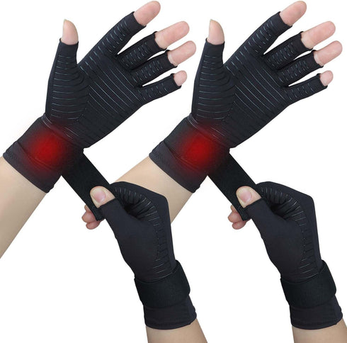 2 Pairs Copper Arthritis Gloves for Women Men, Fingerless Compression Gloves Relieve Hand Pain, Typing Gloves for Arthritis, Carpal Tunnel, Tendon...