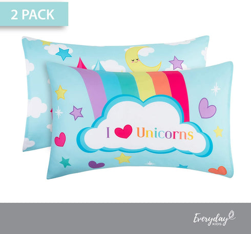 Everyday Kids 2-Pack Standard Size Pillowcases fit Pillows 20 x 26” -100% Soft Breathable Microfiber - Perfect for Toddler Little Girl Twin/Full S...