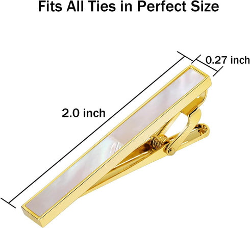 Mother of Pearl Tie Clips for Men, TAIGRAMA Gold Tie Clip for Regular Ties and Skinny Ties, Tie Bar and Tie Pin Suitable for Wedding Anniversary B...
