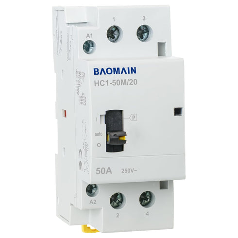 Baomain Manual Household AC Contactor 50A 110V AC Coils 2 Pole 50/60Hz Modular Contactor Circuit Control 35mm DIN Rail (HC1-50M/20_2NO_2P)...