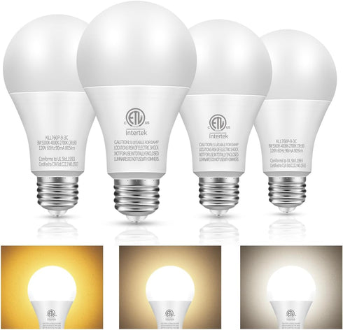 A19 3-Color LED Light Bulbs with Soft Warm, Warm White and Daylight, Color Changing Light Bulb, Multicolor Light Bulb, 9W(60 Watt Equivalent,), 80...