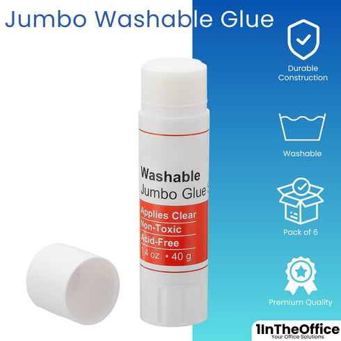 1InTheOffice Jumbo Glue Sticks, Kids Glue Sticks, School Glue Sticks, 1.4oz, Washable, 6 Pack...