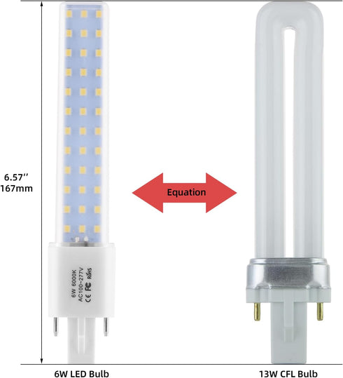 Lidesheng G23 LED Light Bulb 6W Replacement 13W CFL LED Stick PL Bulb G23-2 Pin Base, 360° Beam Angle Cool White 6000K, Driven by 100-277V and CFL...