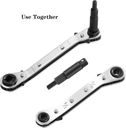 Hvac Service Wrench, Hand Refrigeration Tools Set, 3/8 To 1/4, 5/16 X 1/4Inch Wrench Ratchet Wrench Set, with Hexagon Bit Adapter Kit for Refriger...