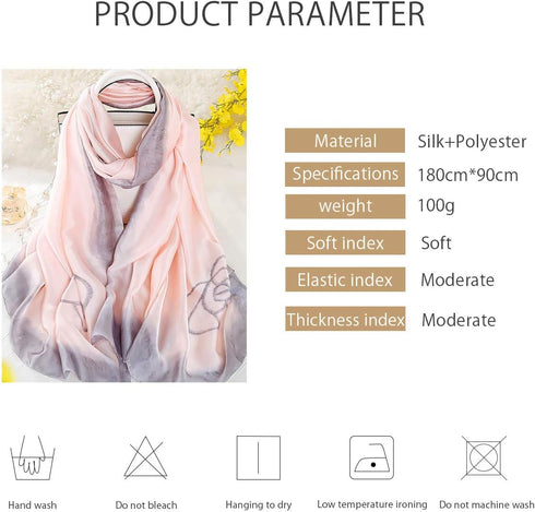 Women's Silk Scarves Artistic Ink Painting Elegant Floral Printed Long Shawl Soft Wrap Sunscreen Shawl All Season...