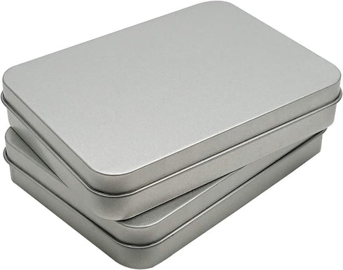 2 Pcs Metal Box Kit - Hinged Portable Storage Boxes 4.5x3.3x0.9 inch, Silver with Lid...