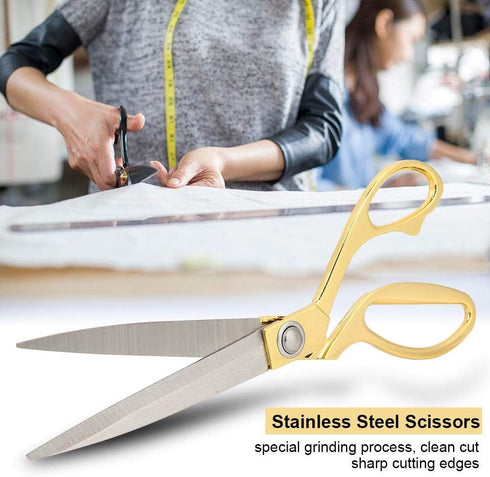 Hilitand Sewing Scissors, 10.5in Stainless Steel Scissors Household Tailor Cloth Fabric Cutting Scissors(Gold)...