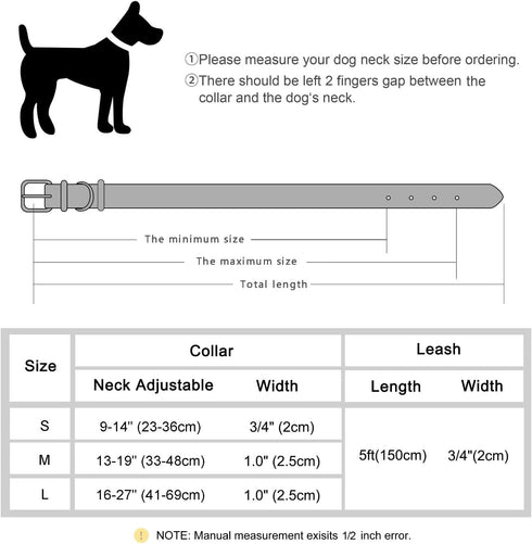 PET ARTIST Soft Leather Dog Collar and Leash Set, Bright & Solid Nylon Grey Dog Collar with Quick Release Metal Buckle, Comfy & Stylish 5FT Dog Le...