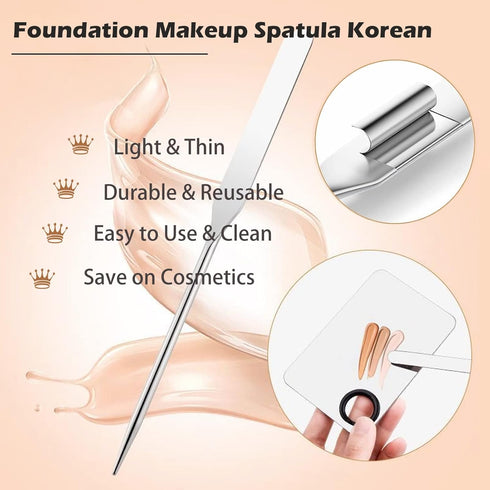 Picasso Makeup Spatula and Palette Set, Korean Makeup Spatula with Leather Cover, Stainless Steel Makeup Palette with Scraper Tool, Metal Foundati...