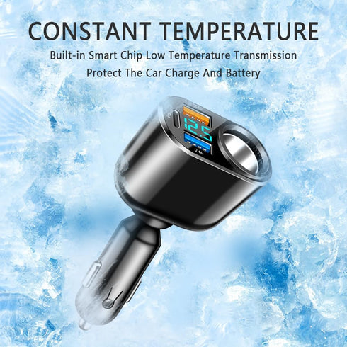 4-in-1 Fast Car Charger for QC3.0+PD+2.4A+Cigarette Lighter,Car Cigarette Lighter USB Charger with LED Digital Display,Universal Car Charger Adapt...