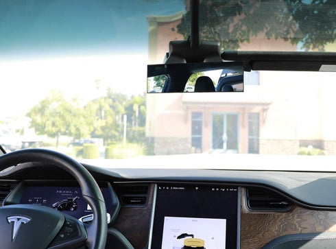 iJDMTOY Clear Glass 240mm 9-1/2 Inch Wide Angle View Anti-Glare Curve Convex Clip On Rear View Mirror Compatible With Tesla S X 3 Y...