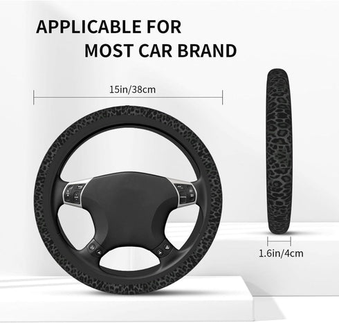 Leopard Steering Wheel Covers Non Slip Neoprene Steering Wheel Protector Cover Universal 15 Inch for Men Women (Black Green Grey)...