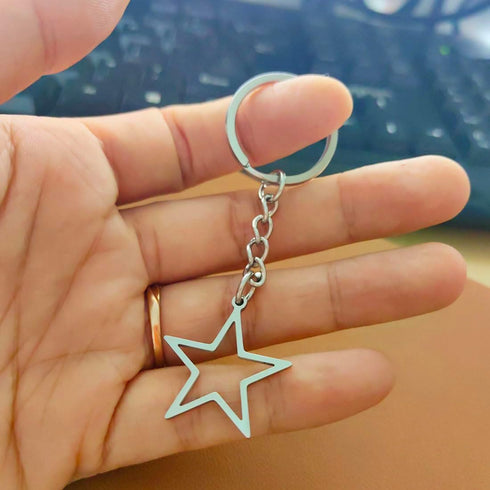 Silver Hollow Star Keychain Pendant Keyring Long Distance Friendship Jewelry for Men Women...