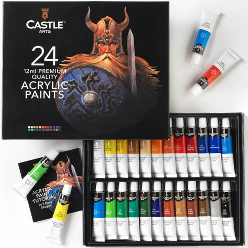 Castle Art Supplies 24 x 12ml Acrylic Paint Set | Value Beginner Set for Starters or Adult Artists | Quality Intense Colors | Smooth to Use on Ran...