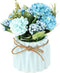 Artificial Hydrangea Bouquet with Small Ceramic Vase Fake Silk Variety Flower Balls Flowers Decoration for Table Home Party Office Wedding (Blue)...