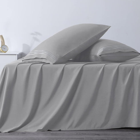 CozyLux King Pillowcase Set of 2 Luxury 1800 Series Double Brushed Microfiber Bed Pillow Cases Embroidered 2 Pack 20x40 inches, Light Grey/Gray Pi...