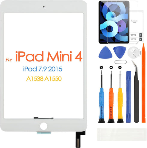 Screen Replacement for iPad Mini 4 Touch Screen Digitizer for iPad Mini 4 A1538 A1550 Touchscreen Glass Panel & Repair Tools (Without Home Button,...